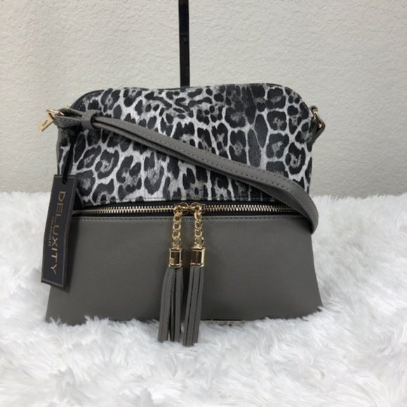 Deluxity Los Angeles Handbags - NWT Deluxity Los Angeles Crossbody Grey & Leopard